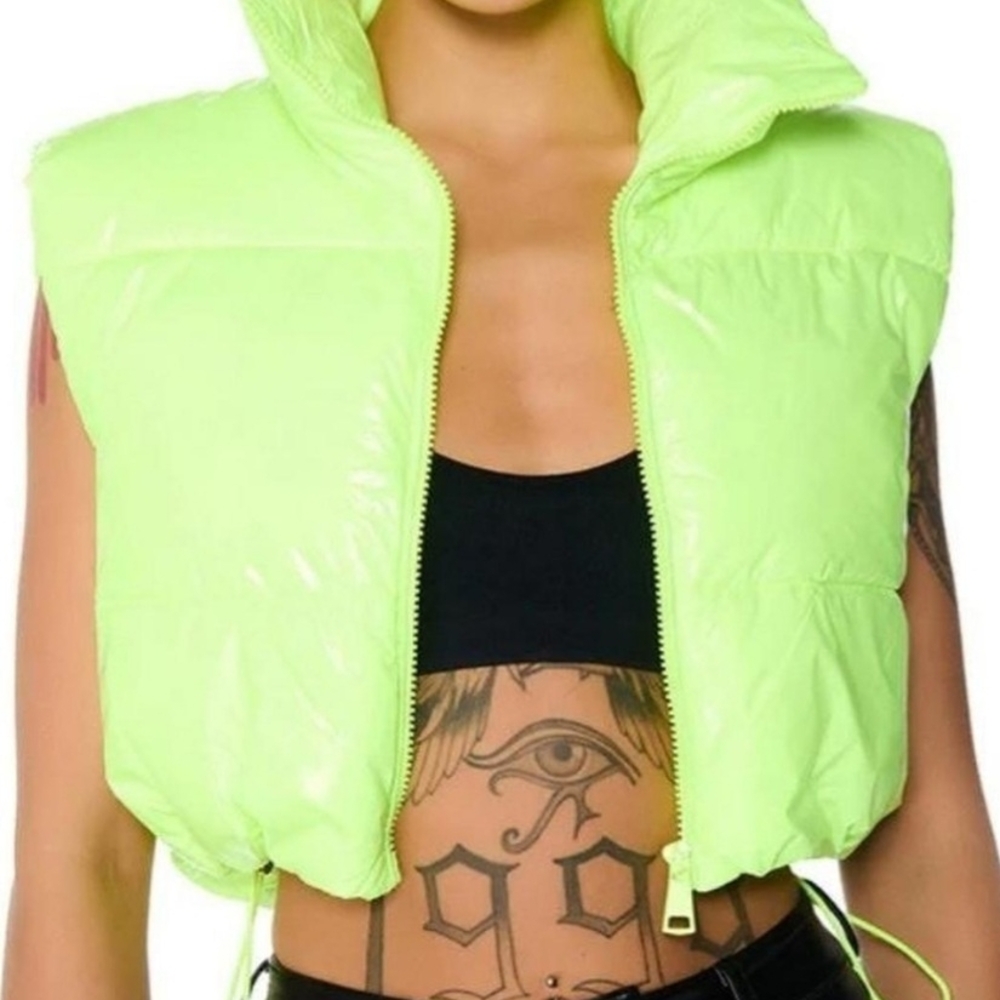 Women's Neon Green Puffer Vest Size Xl